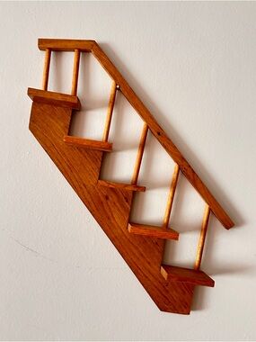Handcrafted Wooden Staircase Wall Shelf - Brown